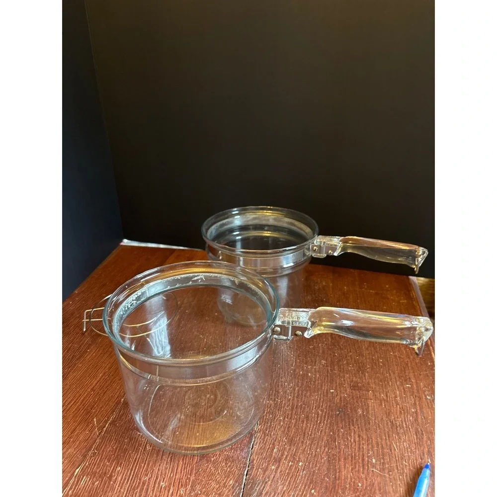 Pyrex Flameware Glass Double Boiler 1.5 Quart 6283 L Clear Cookware Set USA
